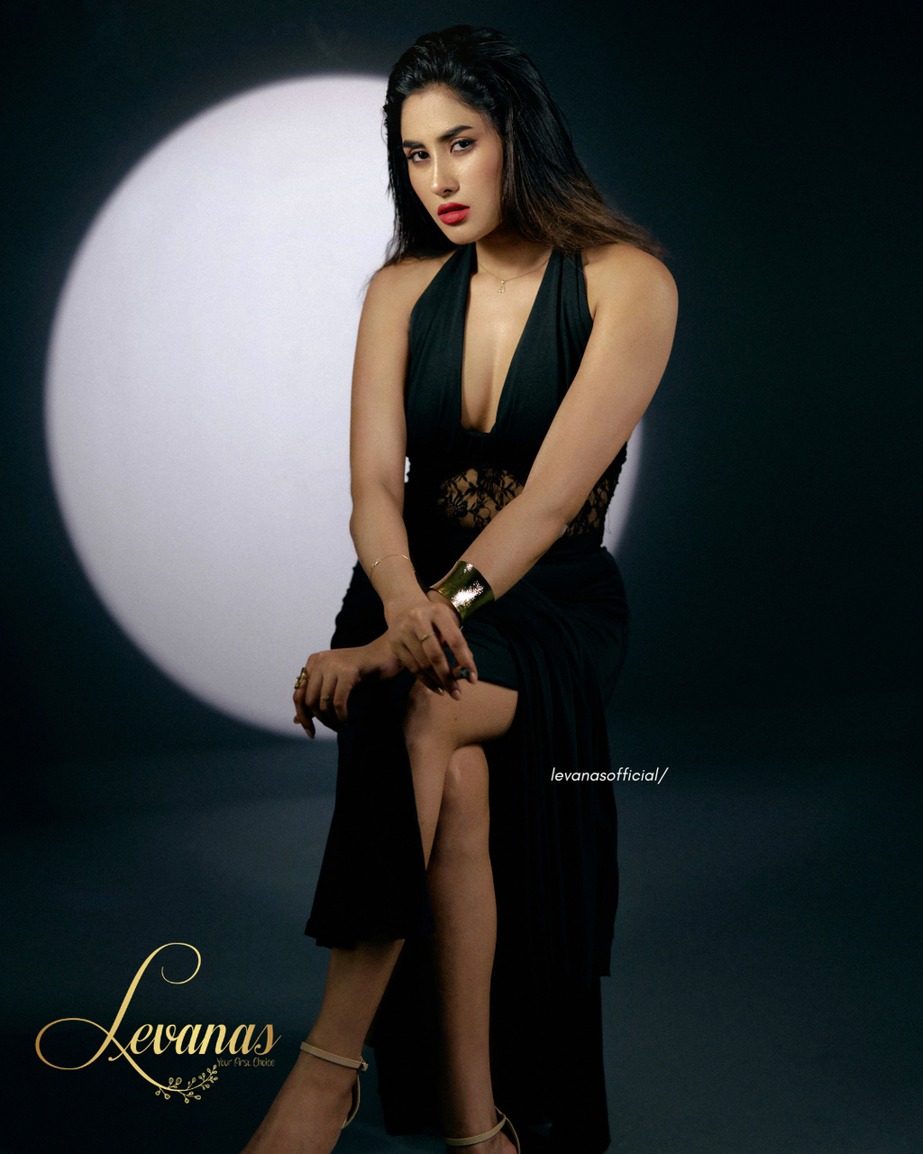 Black Lace Halter Dress  | Long Skirt